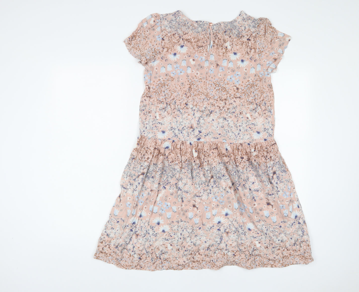 NEXT Girls Pink Floral Viscose A-Line Size 16 Years Crew Neck Button - Pleated