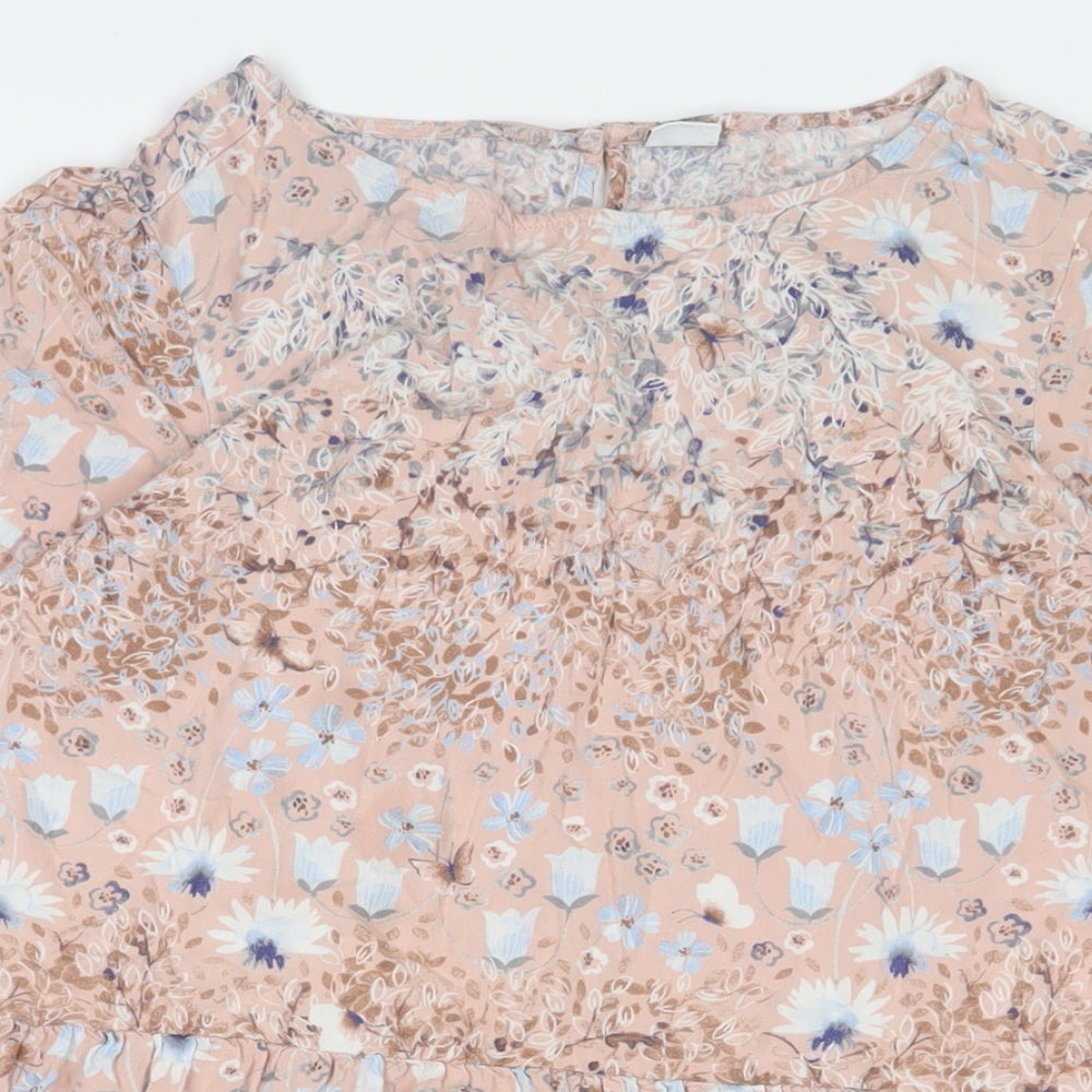 NEXT Girls Pink Floral Viscose A-Line Size 16 Years Crew Neck Button - Pleated