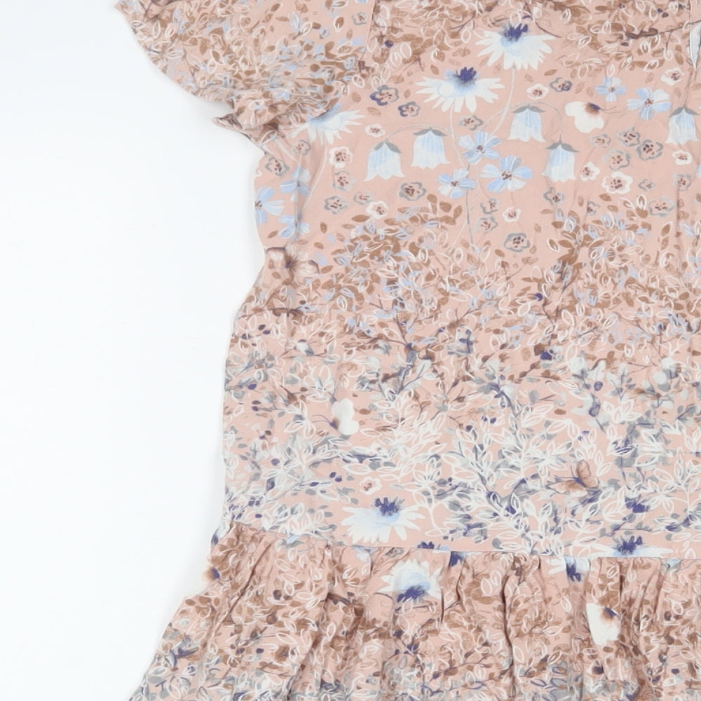 NEXT Girls Pink Floral Viscose A-Line Size 16 Years Crew Neck Button - Pleated