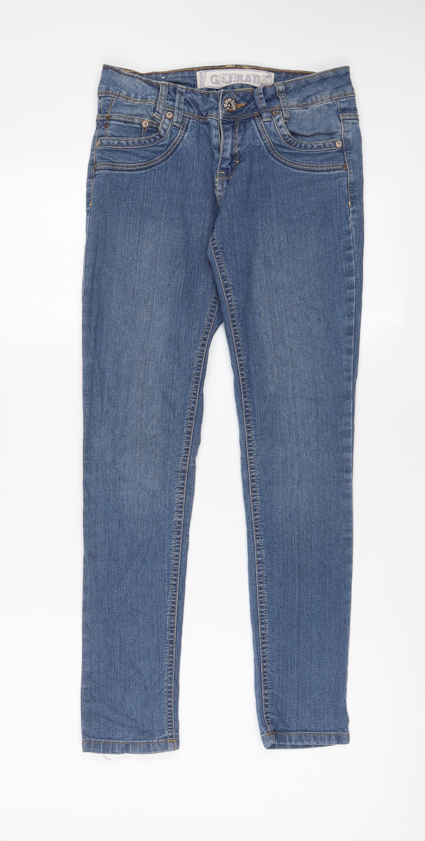 New Look Girls Blue Cotton Skinny Jeans Size 12 Years L28 in Regular Zip - Pockets