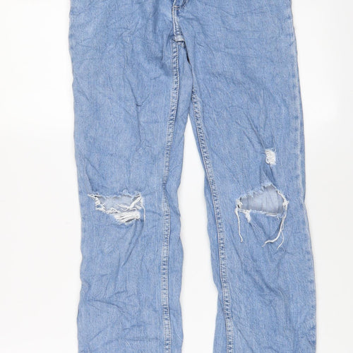 H&M Girls Blue Cotton Straight Jeans Size 11-12 Years L27 in Regular Zip - Adjustable waist, Pockets