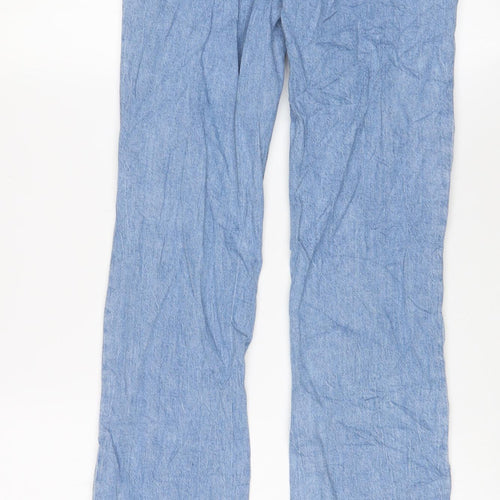 H&M Girls Blue Cotton Straight Jeans Size 11-12 Years L27 in Regular Zip - Adjustable waist, Pockets