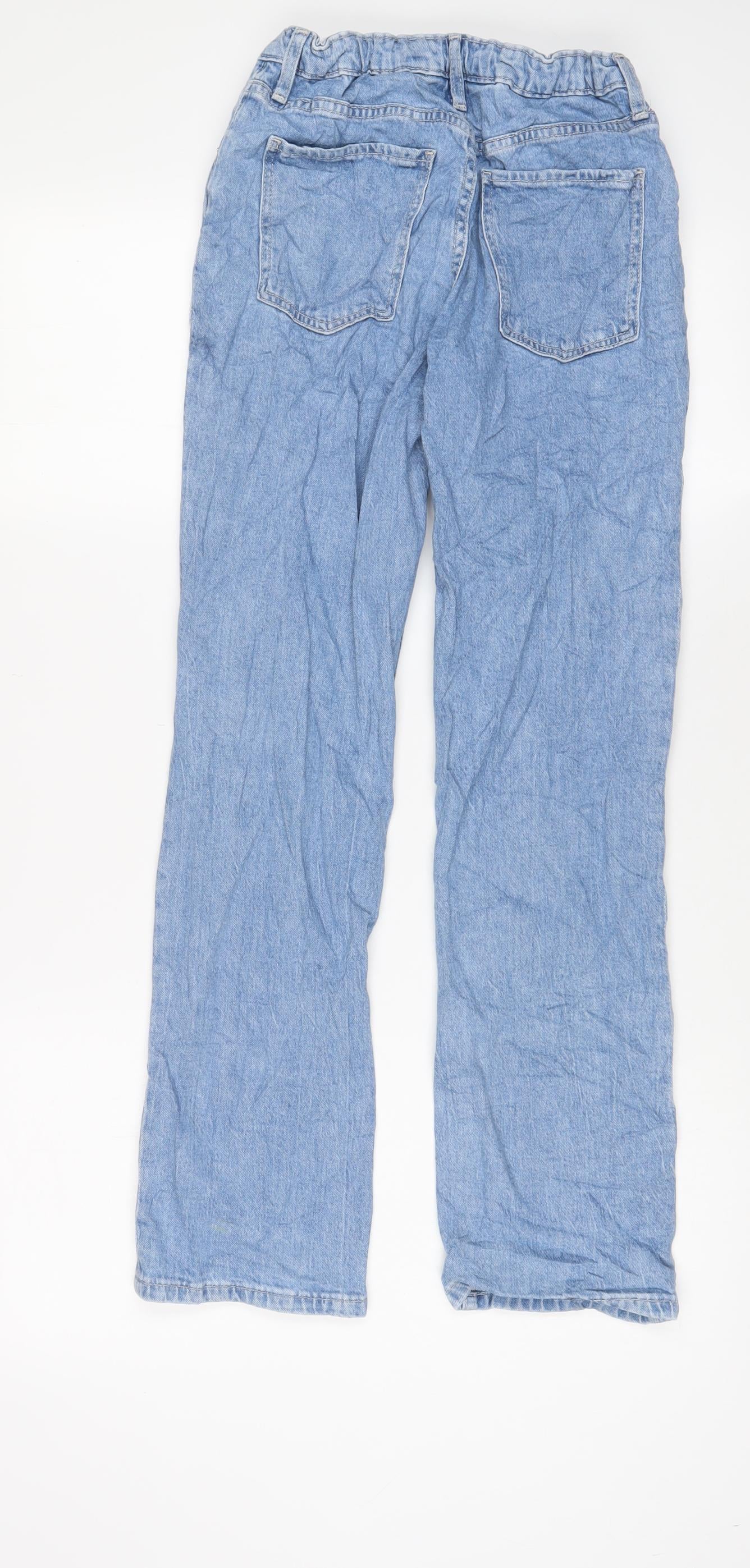 H&M Girls Blue Cotton Straight Jeans Size 11-12 Years L27 in Regular Zip - Adjustable waist, Pockets