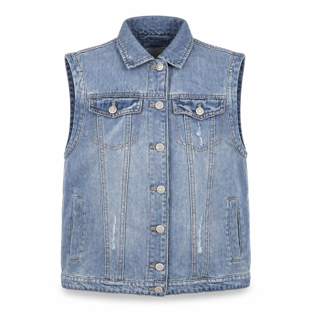 Front view of Next girls’ blue gilet jacket, size 12, years button - pockets