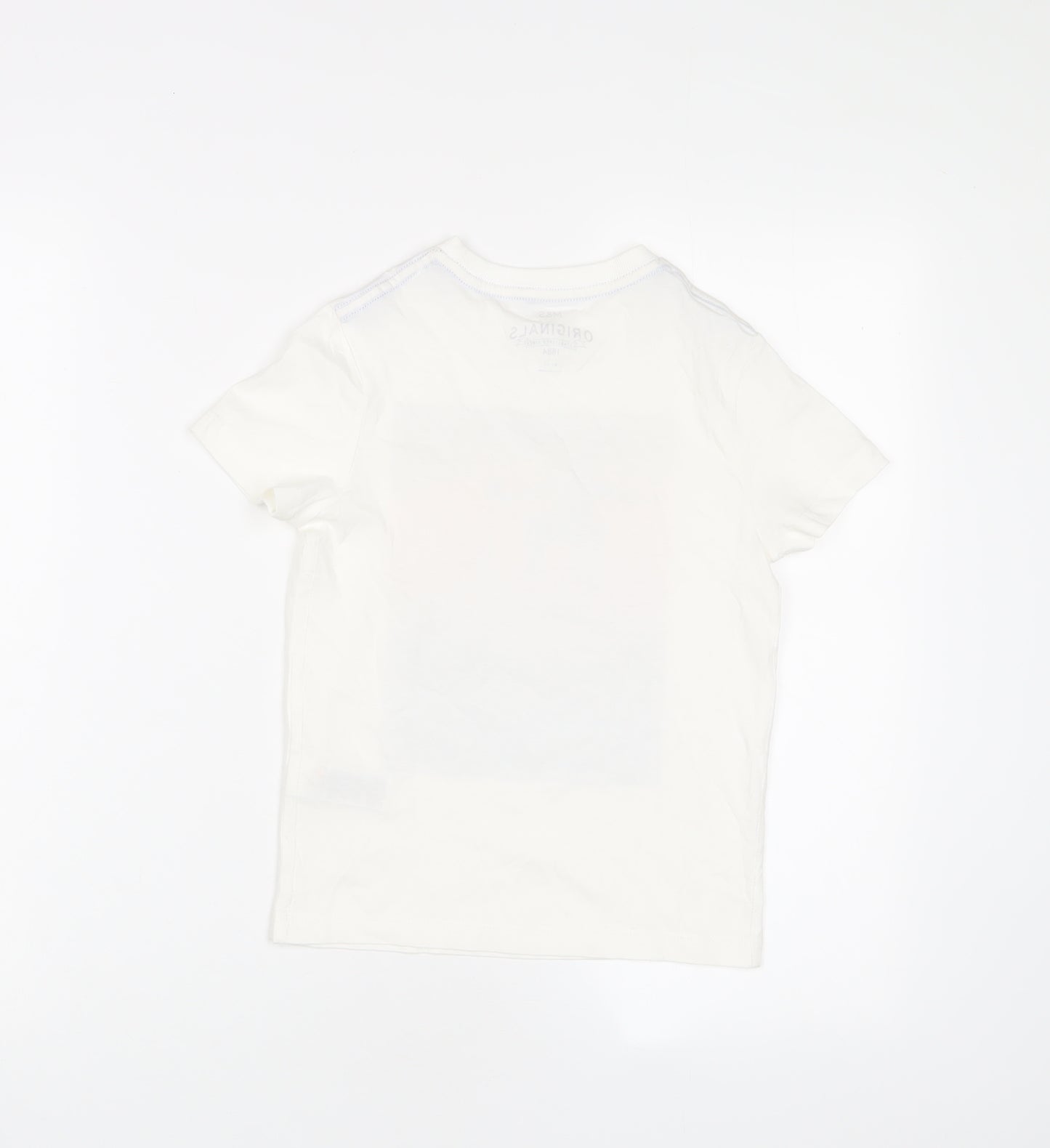 Marks and Spencer Boys White Cotton Basic T-Shirt Size 6-7 Years Crew Neck Pullover