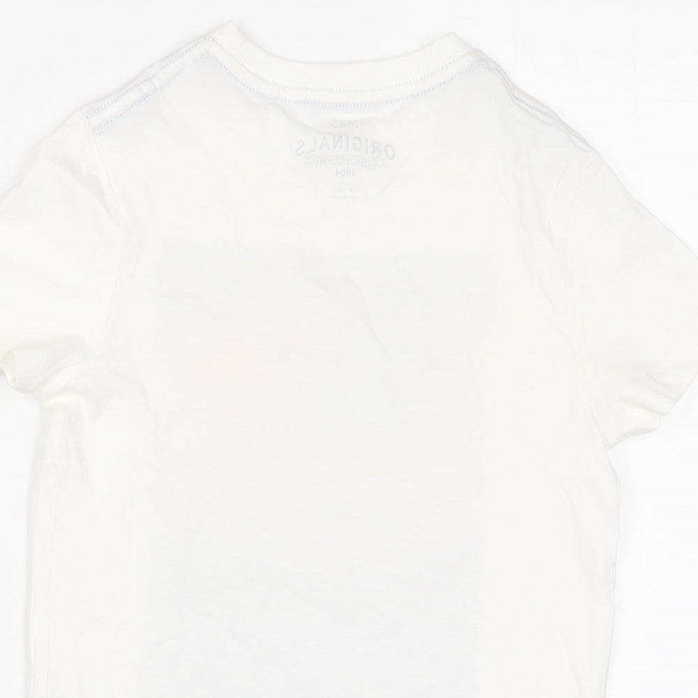 Marks and Spencer Boys White Cotton Basic T-Shirt Size 6-7 Years Crew Neck Pullover