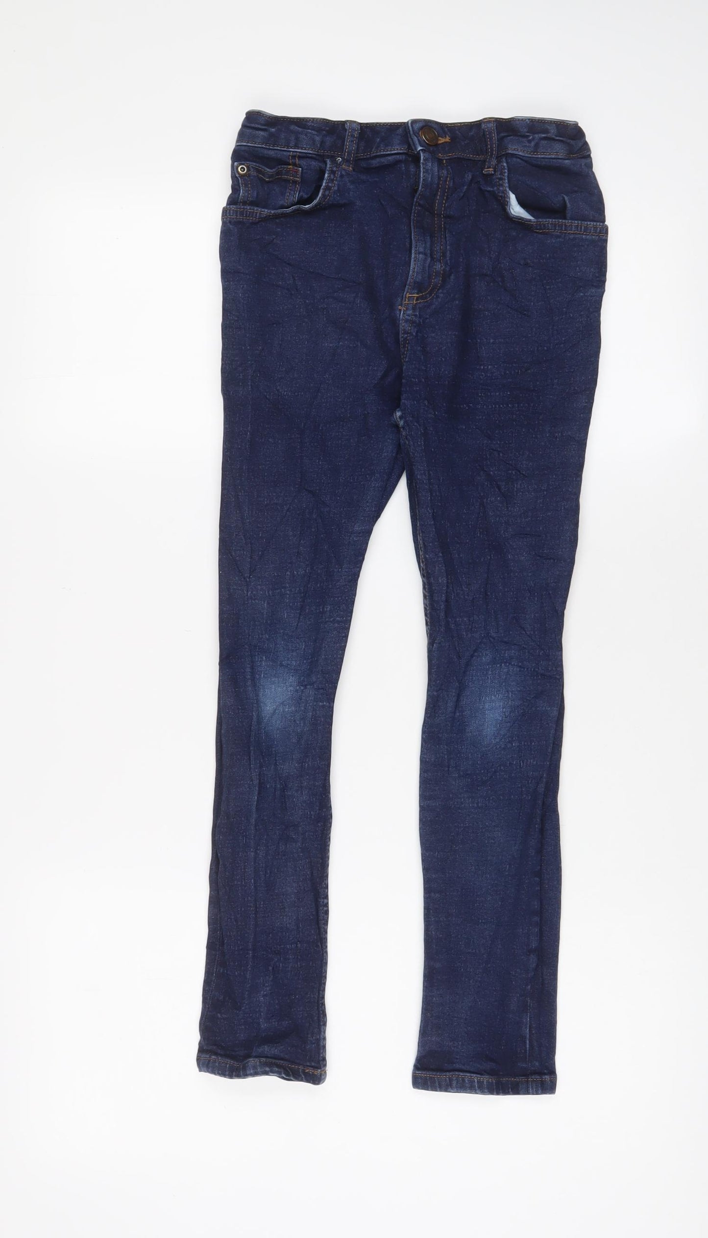 River Island Boys Blue Cotton Skinny Jeans Size 11 Years L23 in Regular Zip - Adjustable waist, Pockets