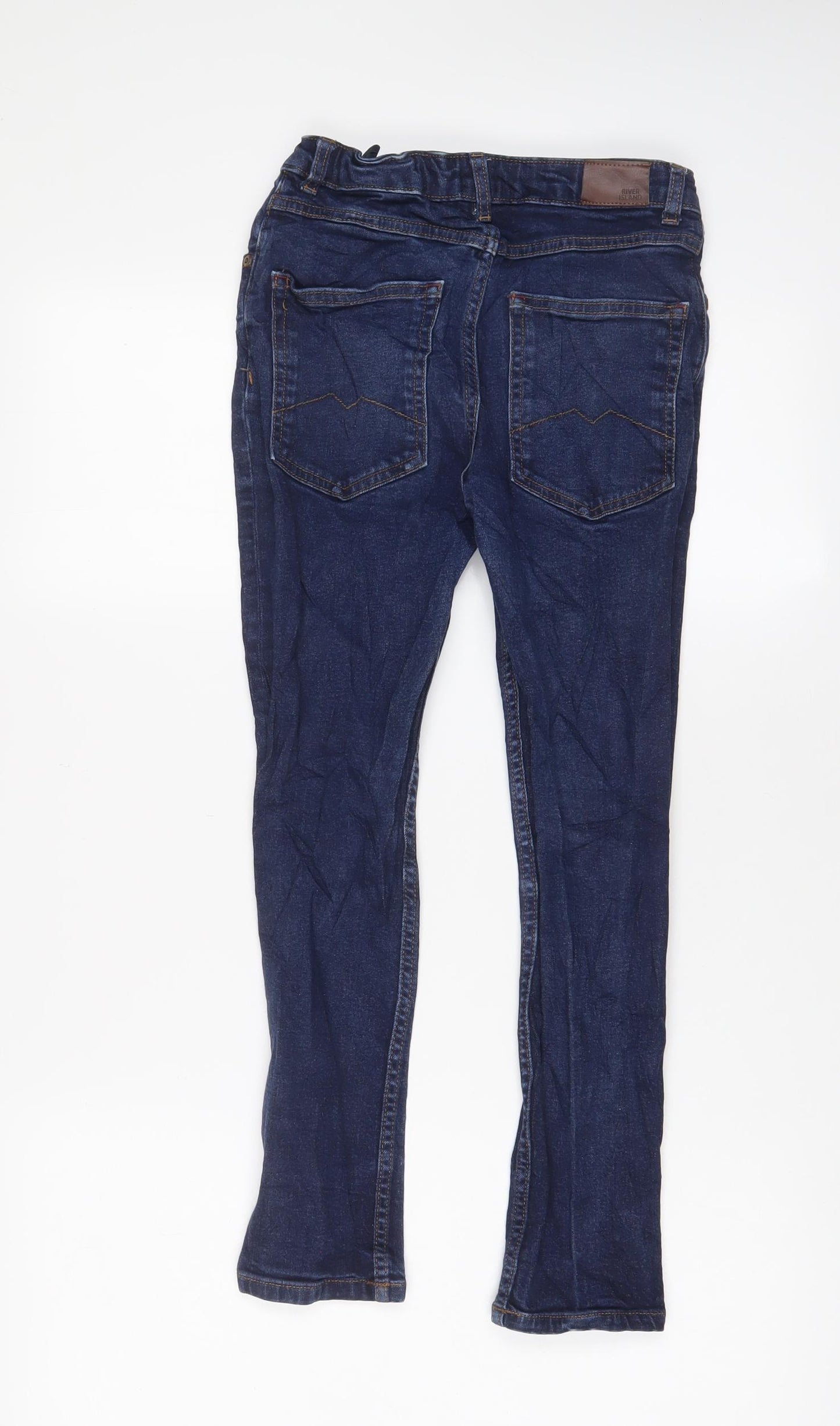River Island Boys Blue Cotton Skinny Jeans Size 11 Years L23 in Regular Zip - Adjustable waist, Pockets
