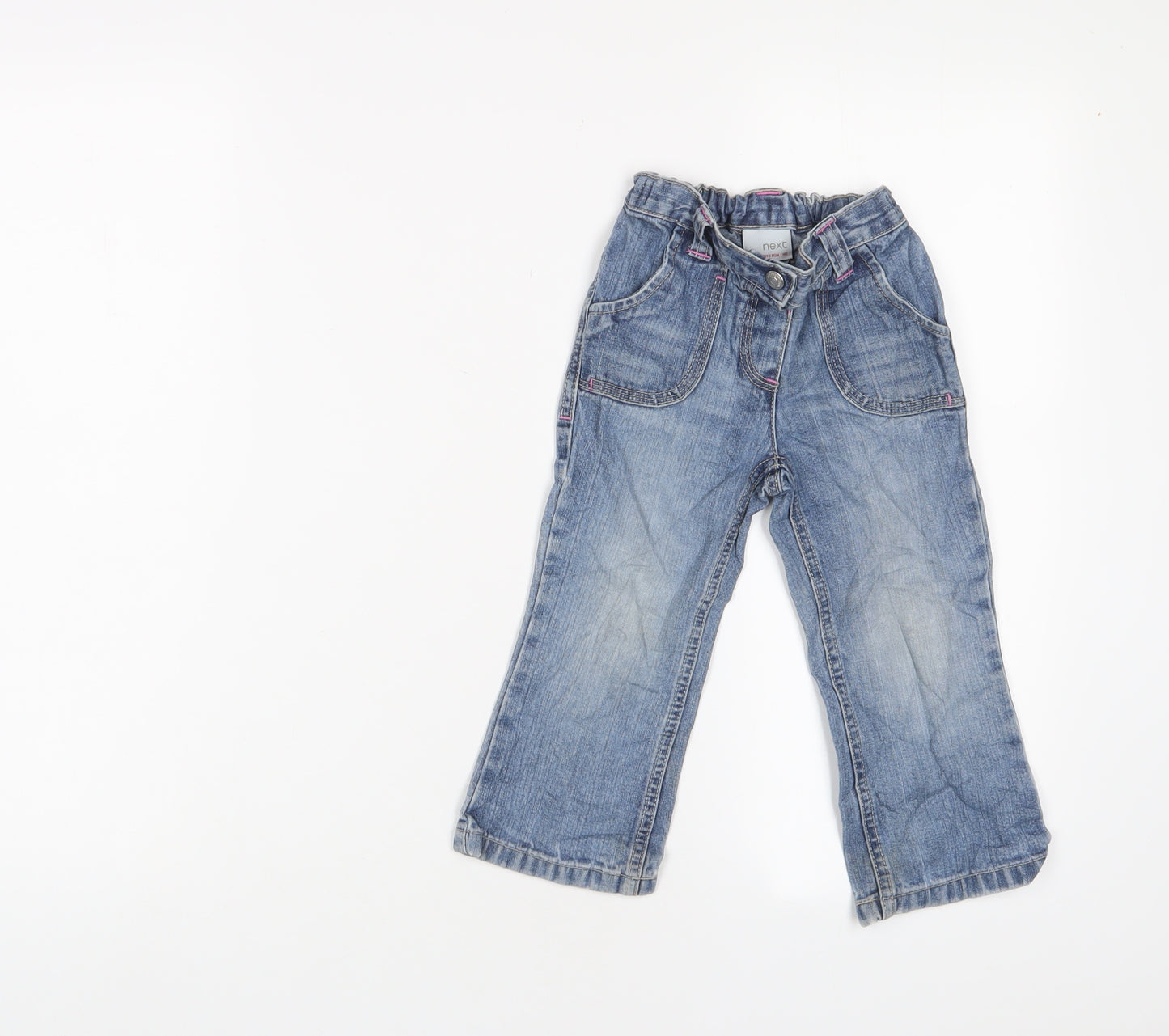 NEXT Girls Blue Cotton Straight Jeans Size 2 Years Regular Zip - Pockets