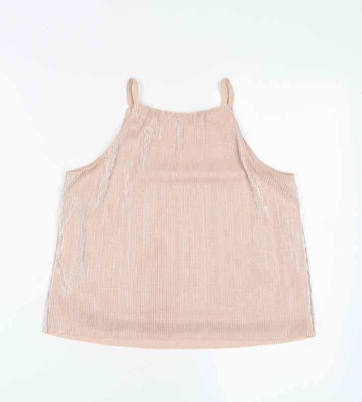 New Look Girls Pink Polyester Camisole Tank Size 12 Years Square Neck Pullover - Pleated
