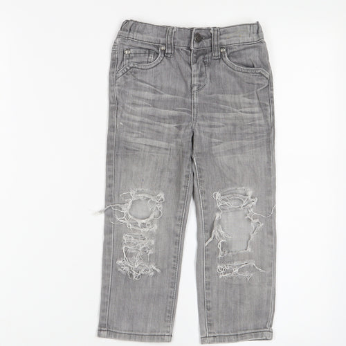 Adams Boys Grey Cotton Straight Jeans Size 3 Years Regular Zip - Embroidered