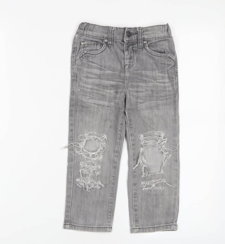 Adams Boys Grey Cotton Straight Jeans Size 3 Years Regular Zip - Embroidered