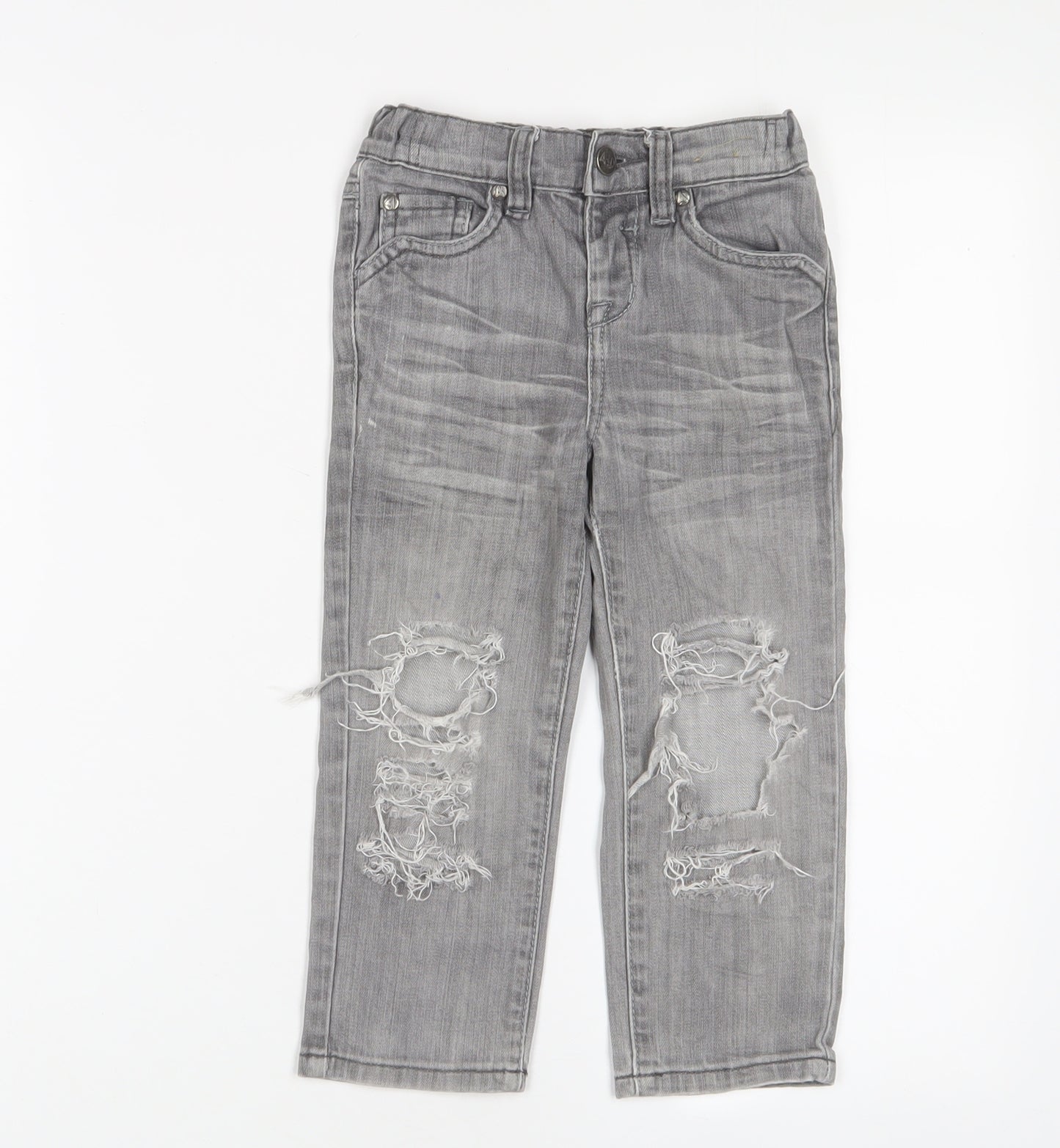 Adams Boys Grey Cotton Straight Jeans Size 3 Years Regular Zip - Embroidered