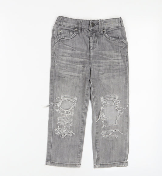 Adams Boys Grey Cotton Straight Jeans Size 3 Years Regular Zip - Embroidered