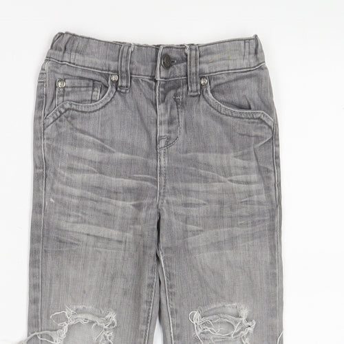 Adams Boys Grey Cotton Straight Jeans Size 3 Years Regular Zip - Embroidered