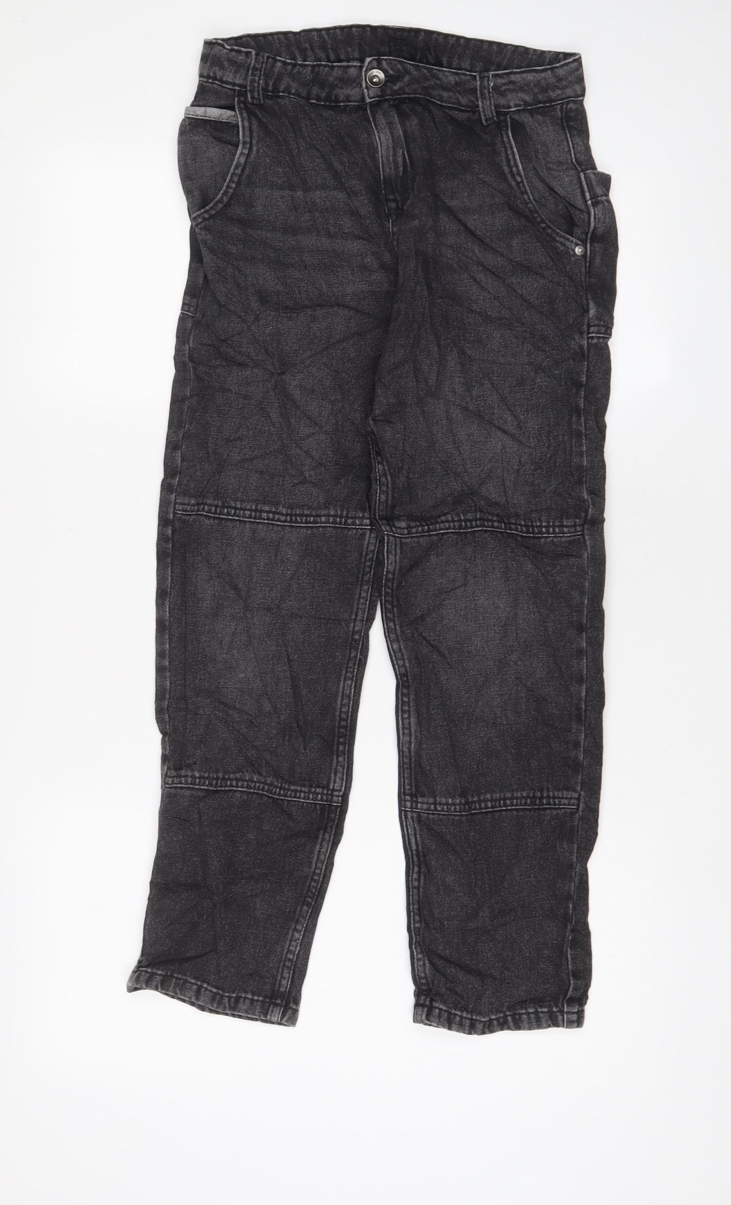 Marks and Spencer Girls Black Cotton Straight Jeans Size 11-12 Years L25 in Regular Zip - Pockets