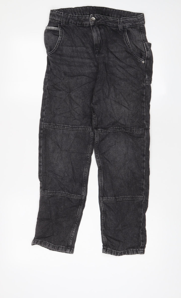 Marks and Spencer Girls Black Cotton Straight Jeans Size 11-12 Years L25 in Regular Zip - Pockets