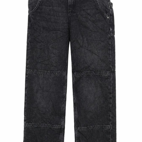 Marks and Spencer Girls Black Cotton Straight Jeans Size 11-12 Years L25 in Regular Zip - Pockets