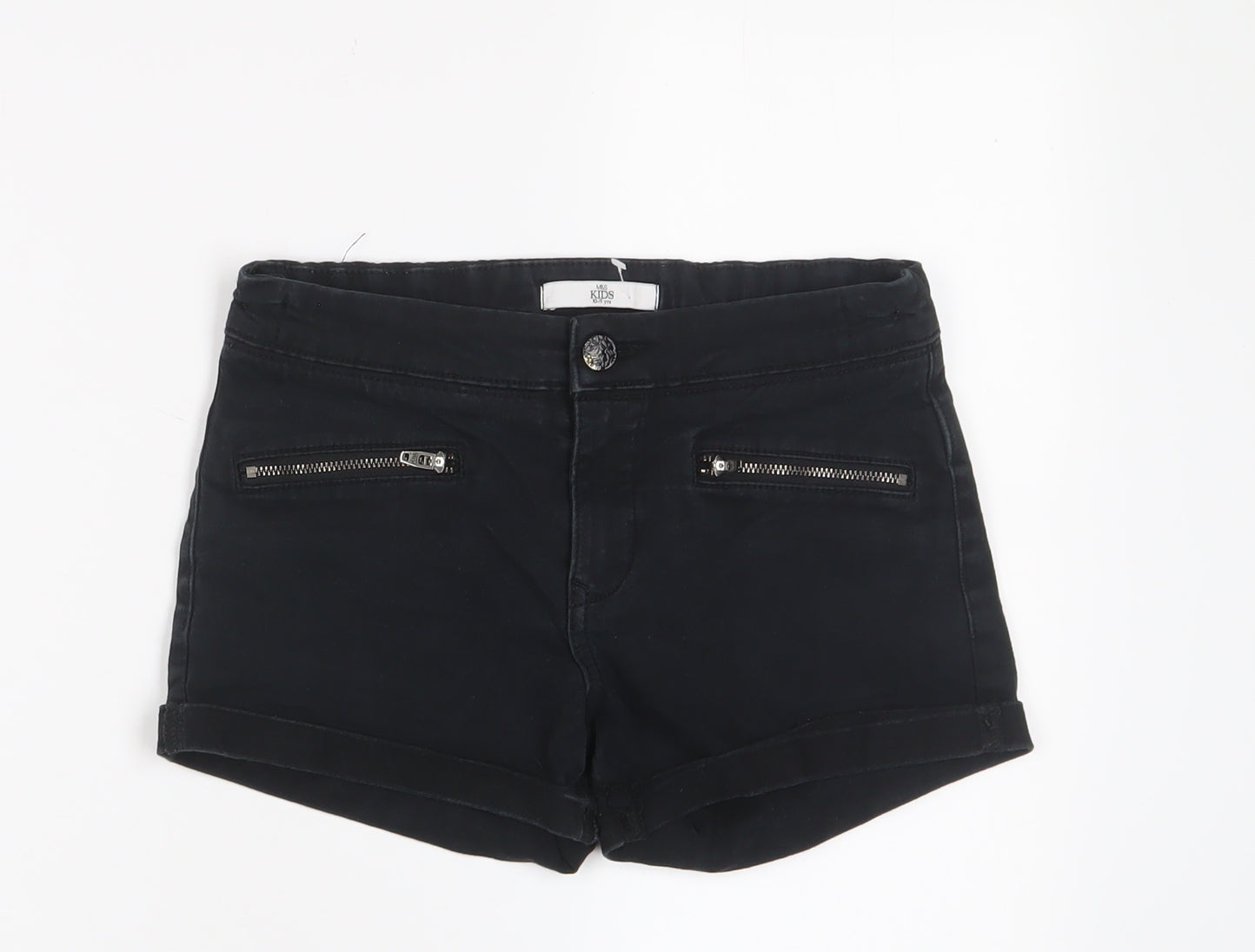 Marks and Spencer Girls Black Cotton Bermuda Shorts Size 10-11 Years Regular Zip
