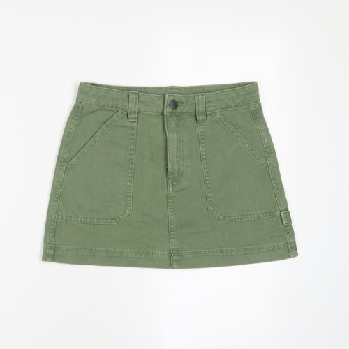 Marks and Spencer Girls Green Cotton A-Line Skirt Size 10-11 Years Regular Zip