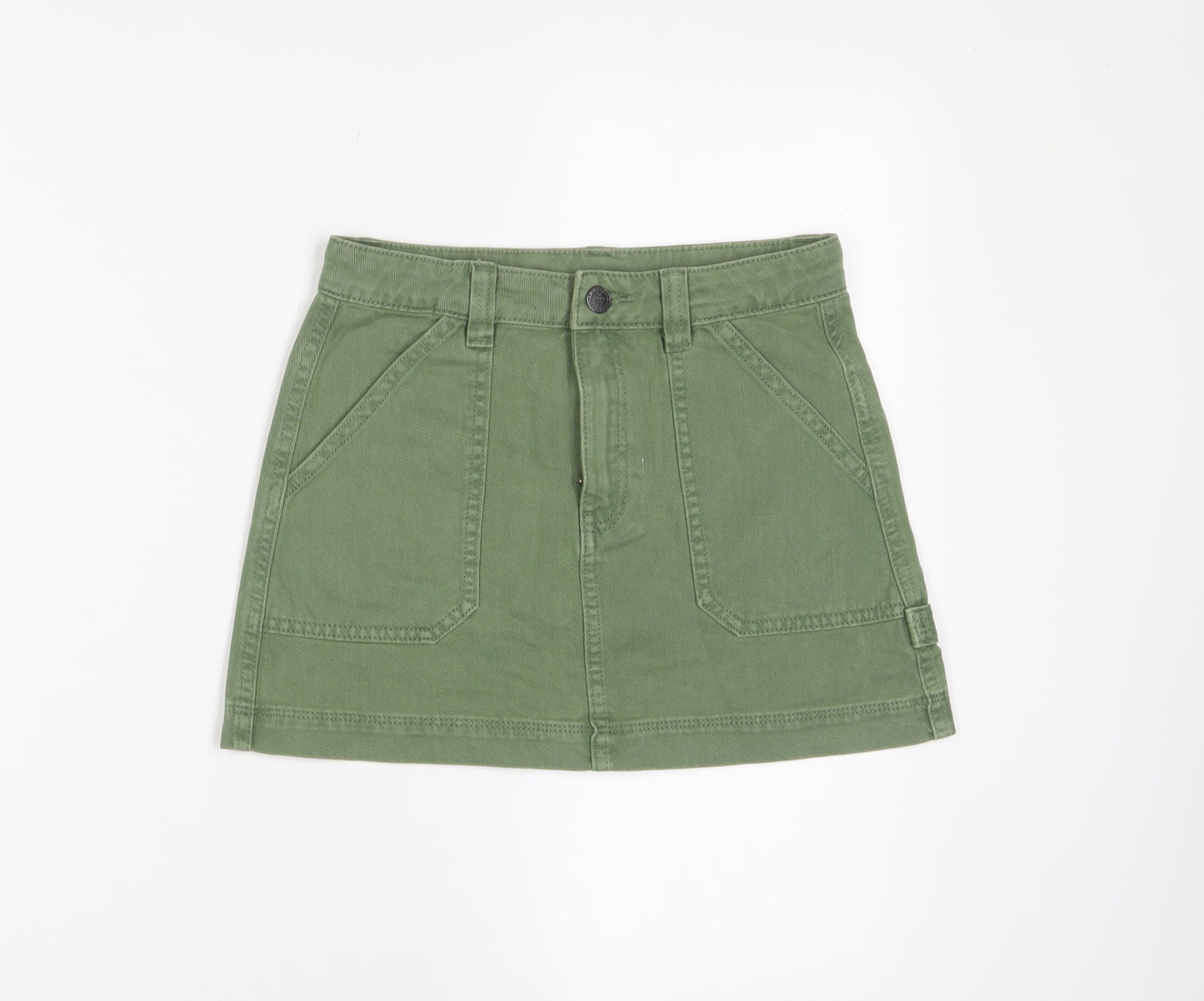 Marks and Spencer Girls Green Cotton A-Line Skirt Size 10-11 Years Regular Zip