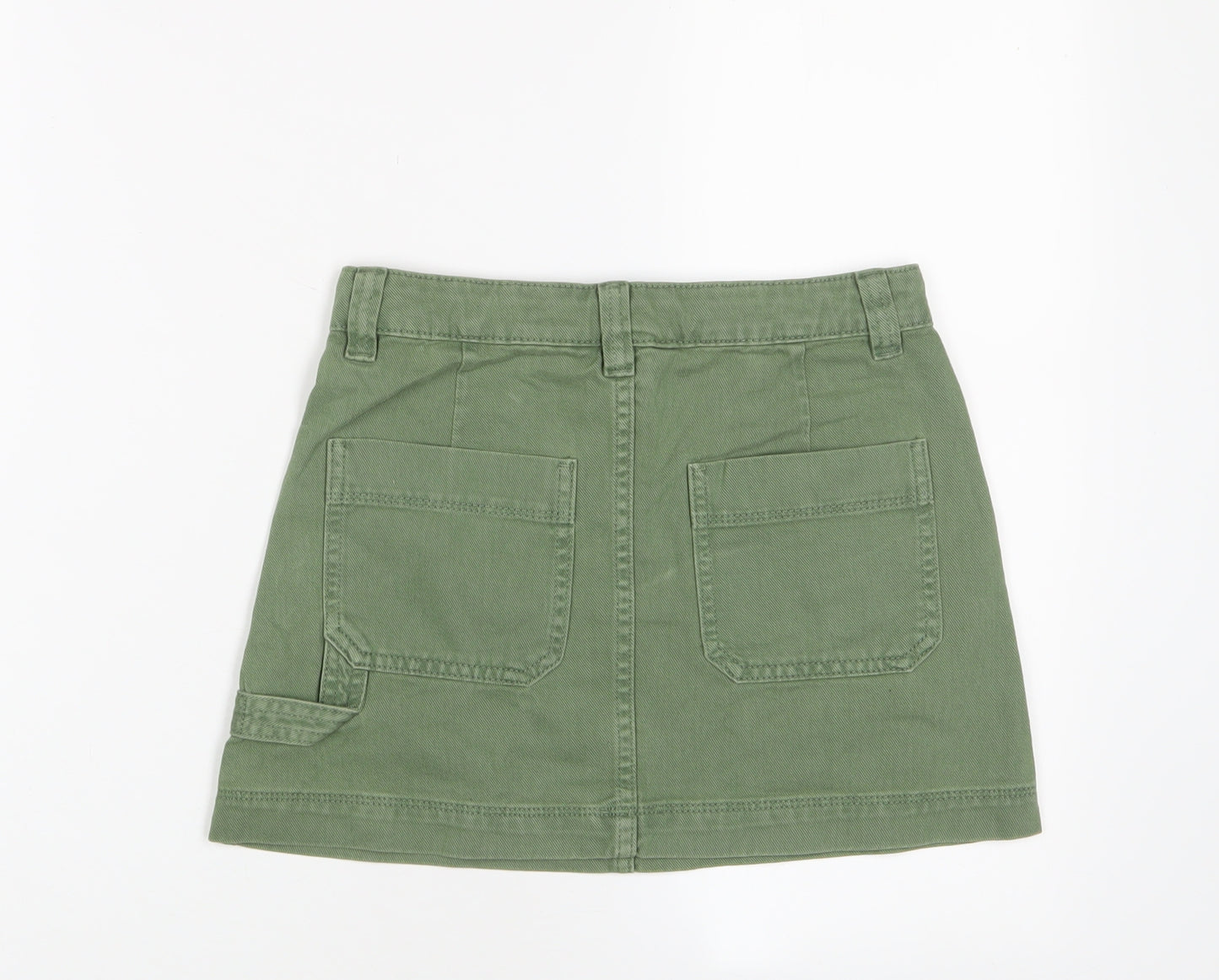 Marks and Spencer Girls Green Cotton A-Line Skirt Size 10-11 Years Regular Zip