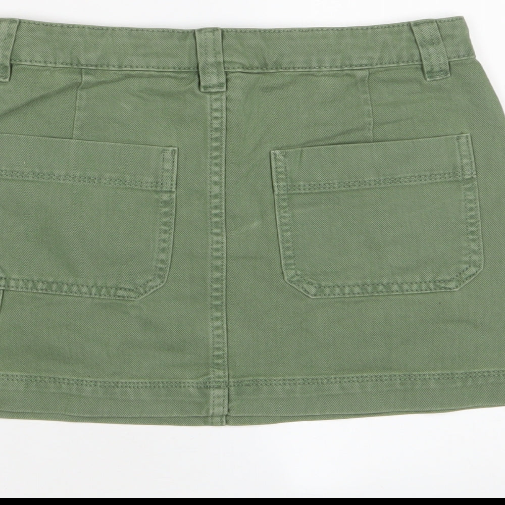 Marks and Spencer Girls Green Cotton A-Line Skirt Size 10-11 Years Regular Zip