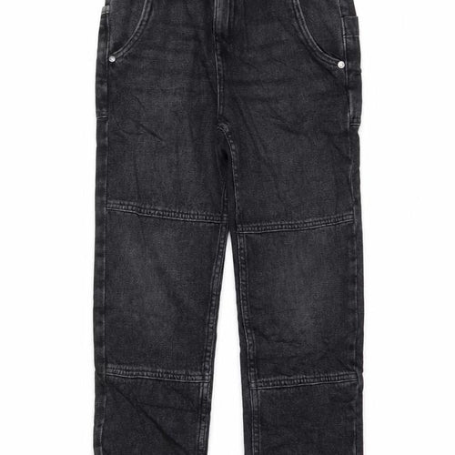 Marks and Spencer Girls Black Cotton Straight Jeans Size 9-10 Years L23 in Regular Zip - Pockets