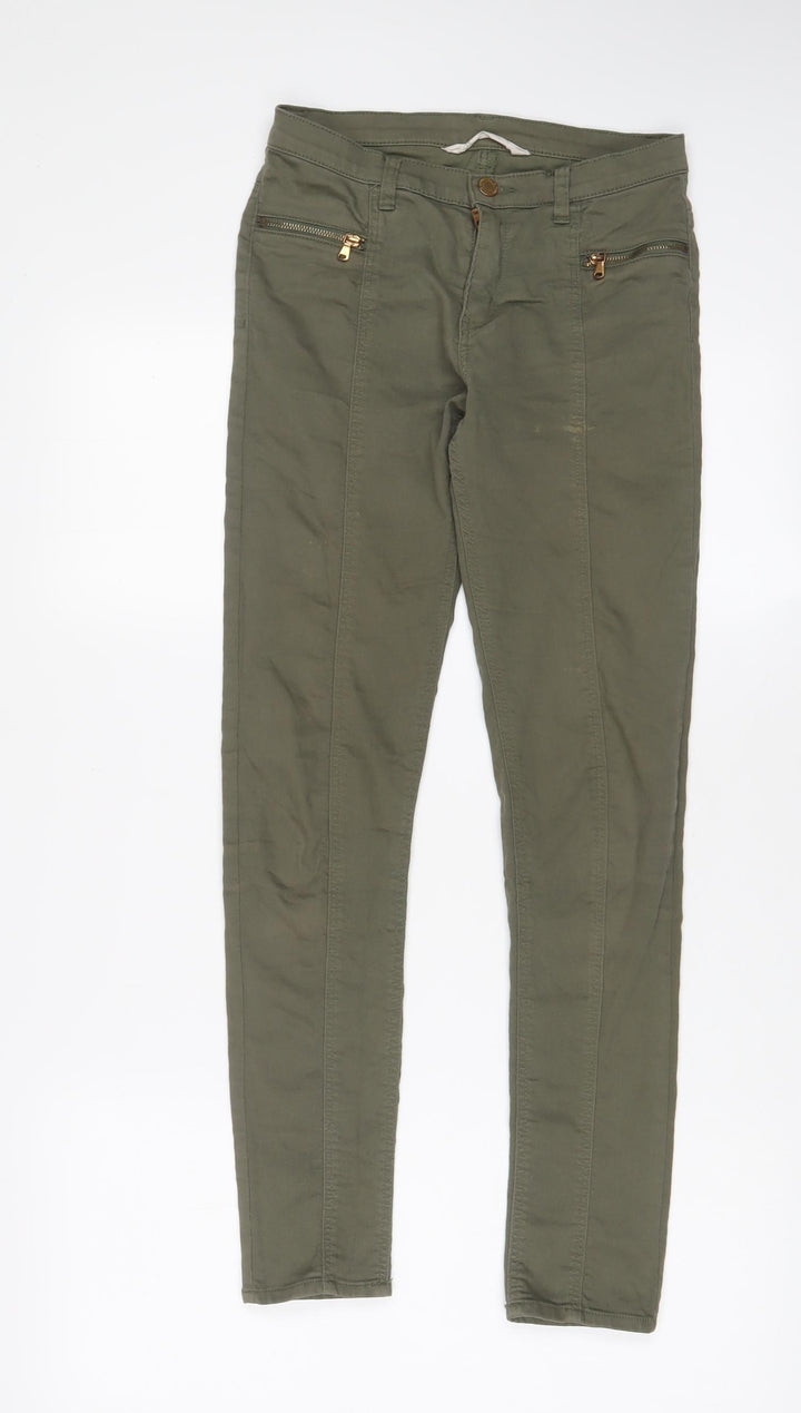 H&M Girls Green Cotton Skinny Jeans Size 12-13 Years L28 in Regular Zip - Zip Pockets