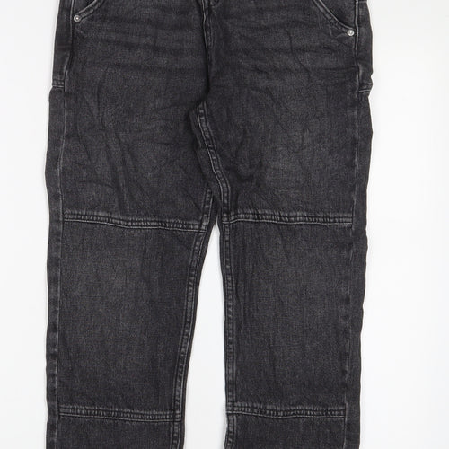 Marks and Spencer Girls Black Cotton Straight Jeans Size 11-12 Years L25 in Regular Zip - Pockets