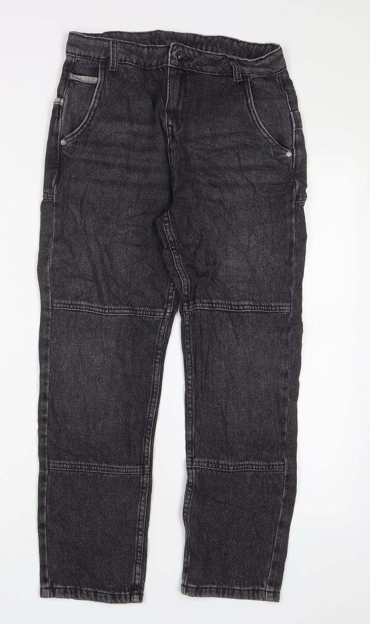 Marks and Spencer Girls Black Cotton Straight Jeans Size 11-12 Years L25 in Regular Zip - Pockets