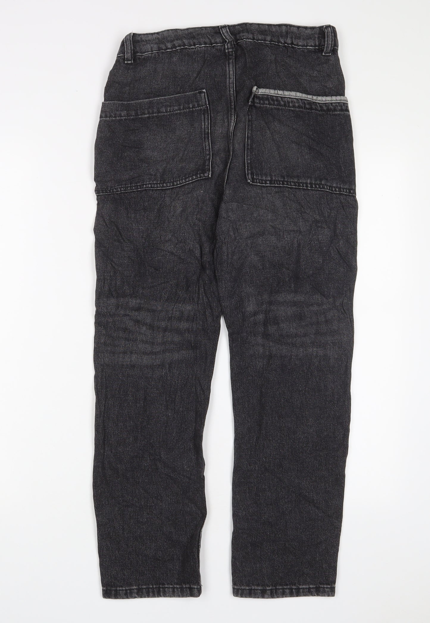 Marks and Spencer Girls Black Cotton Straight Jeans Size 11-12 Years L25 in Regular Zip - Pockets