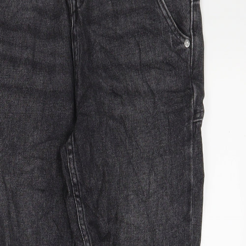 Marks and Spencer Girls Black Cotton Straight Jeans Size 11-12 Years L25 in Regular Zip - Pockets
