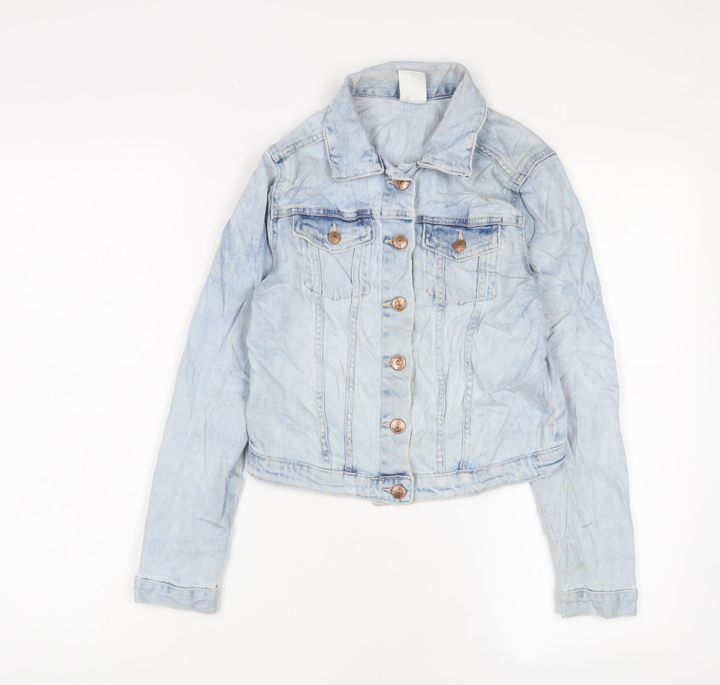 H&M Girls Blue Jacket Size 10-11 Years Button - Pockets