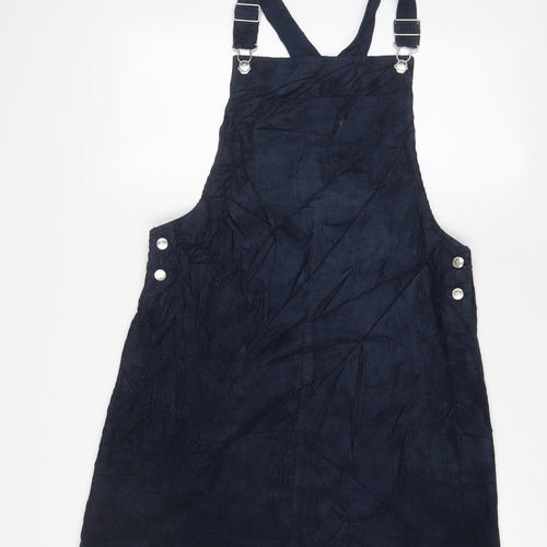 Marks and Spencer Girls Blue Cotton Pinafore/Dungaree Dress Size 15-16 Years Square Neck Button - Pockets