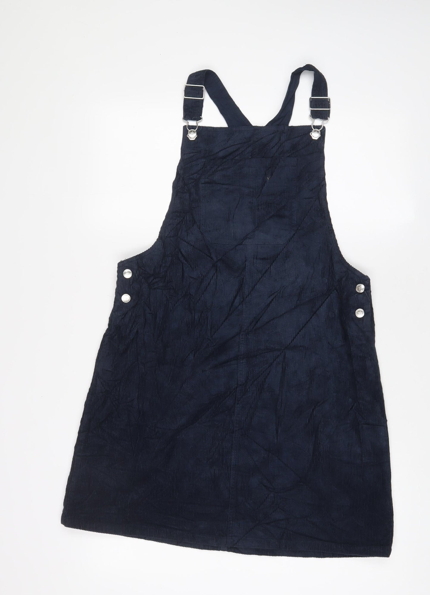 Marks and Spencer Girls Blue Cotton Pinafore/Dungaree Dress Size 15-16 Years Square Neck Button - Pockets