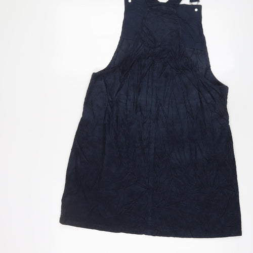 Marks and Spencer Girls Blue Cotton Pinafore/Dungaree Dress Size 15-16 Years Square Neck Button - Pockets