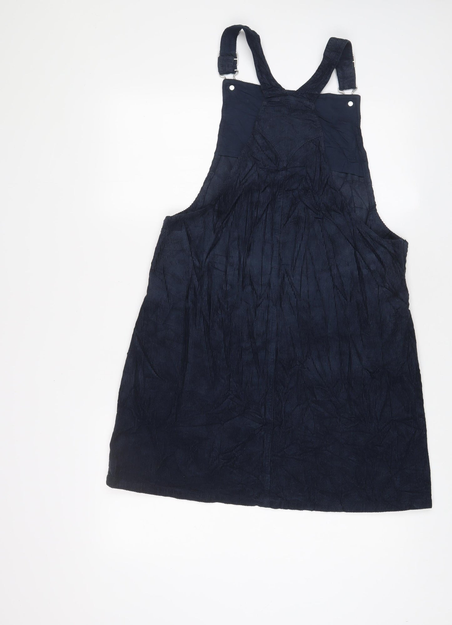Marks and Spencer Girls Blue Cotton Pinafore/Dungaree Dress Size 15-16 Years Square Neck Button - Pockets