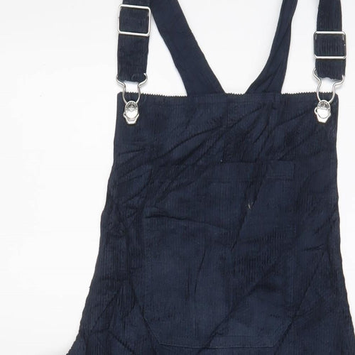 Marks and Spencer Girls Blue Cotton Pinafore/Dungaree Dress Size 15-16 Years Square Neck Button - Pockets