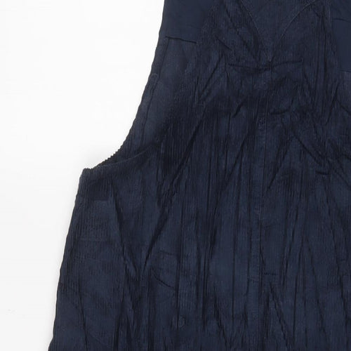 Marks and Spencer Girls Blue Cotton Pinafore/Dungaree Dress Size 15-16 Years Square Neck Button - Pockets