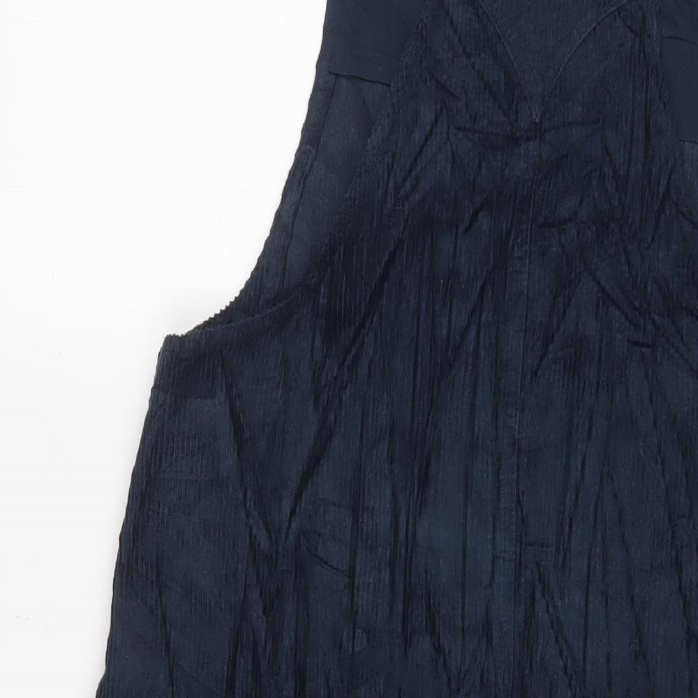 Marks and Spencer Girls Blue Cotton Pinafore/Dungaree Dress Size 15-16 Years Square Neck Button - Pockets
