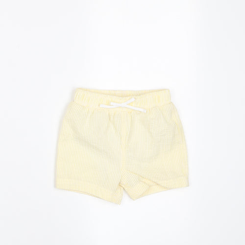 Marks and Spencer Baby Yellow Plaid Cotton Cropped Trousers Size 6-9 Months Drawstring