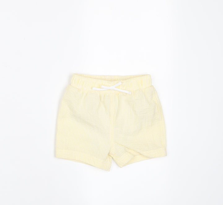 Marks and Spencer Baby Yellow Plaid Cotton Cropped Trousers Size 6-9 Months Drawstring