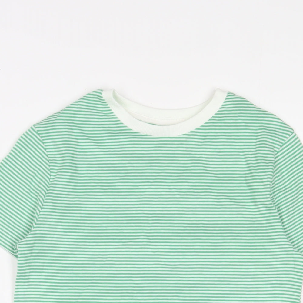 Marks and Spencer Boys Green Striped Cotton Basic T-Shirt Size 9-10 Years Crew Neck Pullover