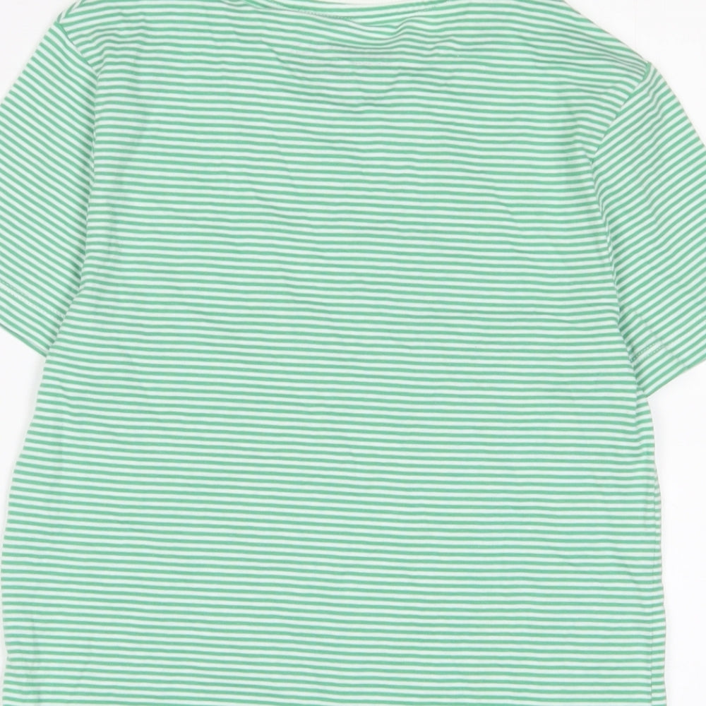 Marks and Spencer Boys Green Striped Cotton Basic T-Shirt Size 9-10 Years Crew Neck Pullover