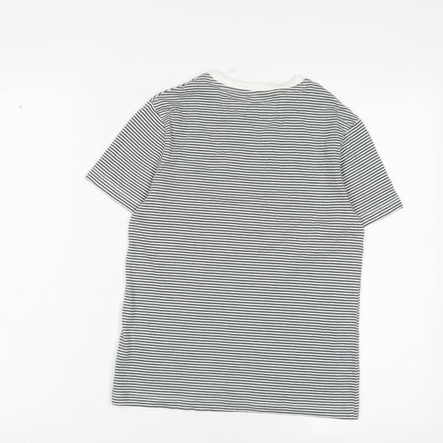 Marks and Spencer Boys Grey Striped Cotton Basic T-Shirt Size 9-10 Years Collared Pullover