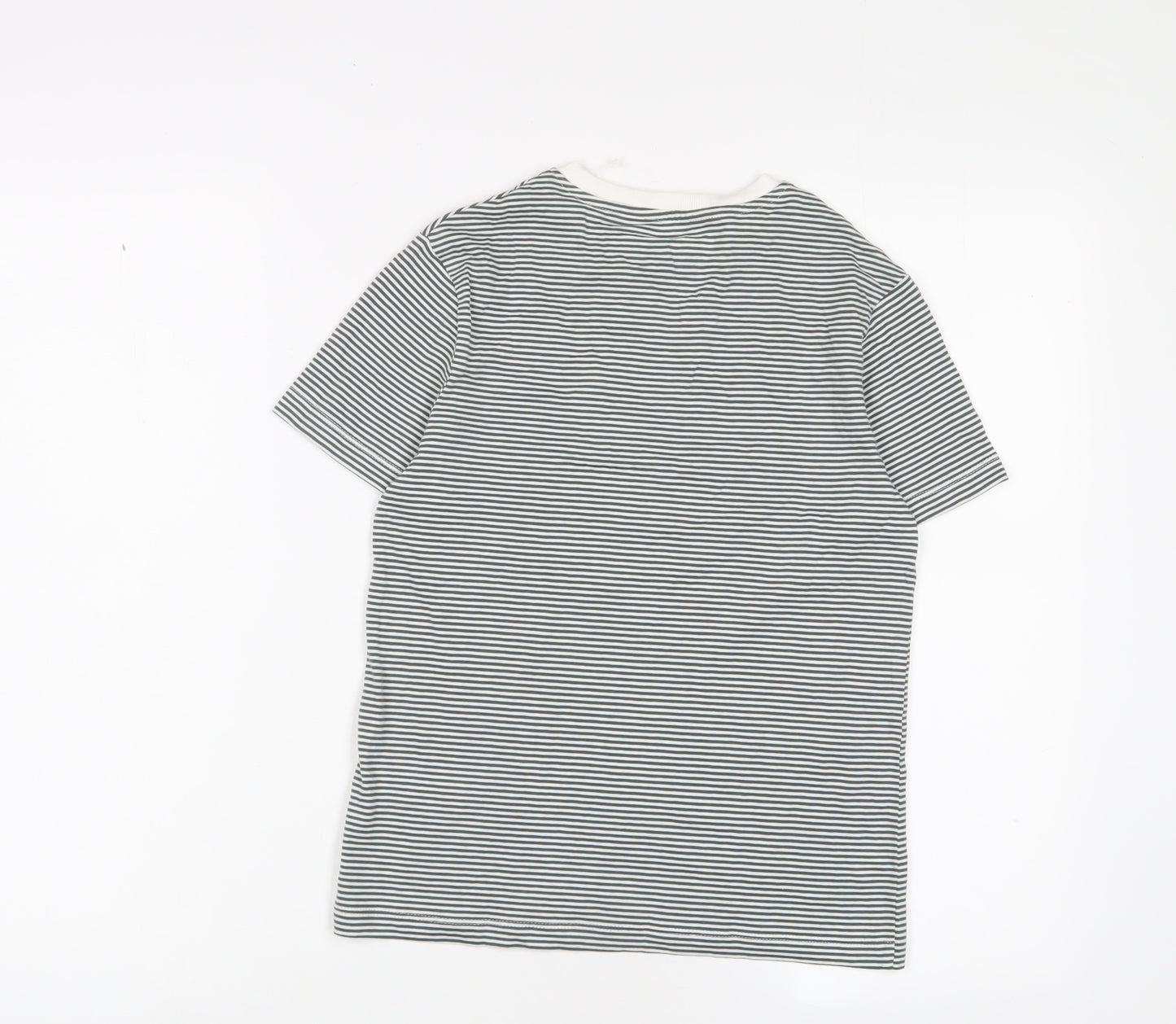 Marks and Spencer Boys Grey Striped Cotton Basic T-Shirt Size 9-10 Years Collared Pullover