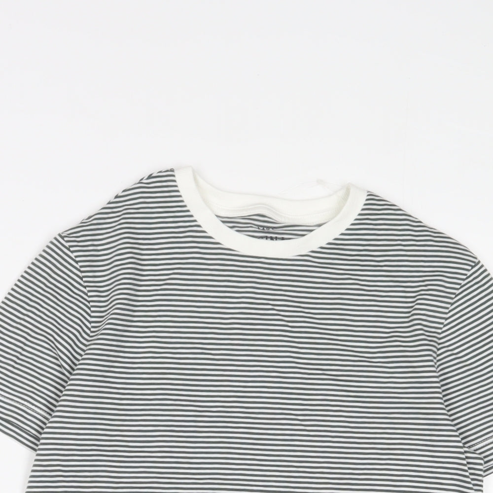 Marks and Spencer Boys Grey Striped Cotton Basic T-Shirt Size 9-10 Years Collared Pullover