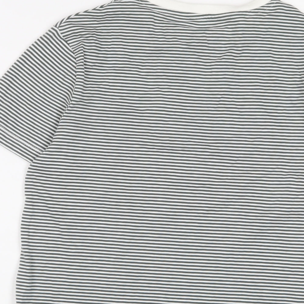 Marks and Spencer Boys Grey Striped Cotton Basic T-Shirt Size 9-10 Years Collared Pullover