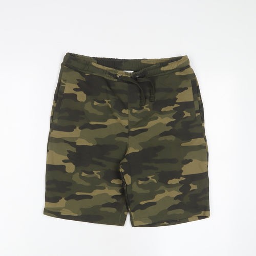 Marks and Spencer Boys Green Camouflage Cotton Sweat Shorts Size 13-14 Years L7 in Regular Drawstring - Pockets